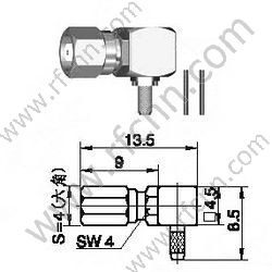 SSMC MALE CRIMP RIGHT ANGLE FOR RG178 RF Connector